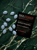 MAX POWER – 10 blaue Tabletten – koffeinhaltiges Nahrungsergänzungsmittel mit Guarana & Koffein – für Frauen & Männer - Stark