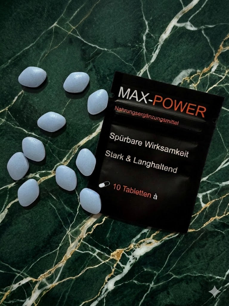 MAX POWER – 10 blaue Tabletten – koffeinhaltiges Nahrungsergänzungsmittel mit Guarana & Koffein – für Frauen & Männer - Stark