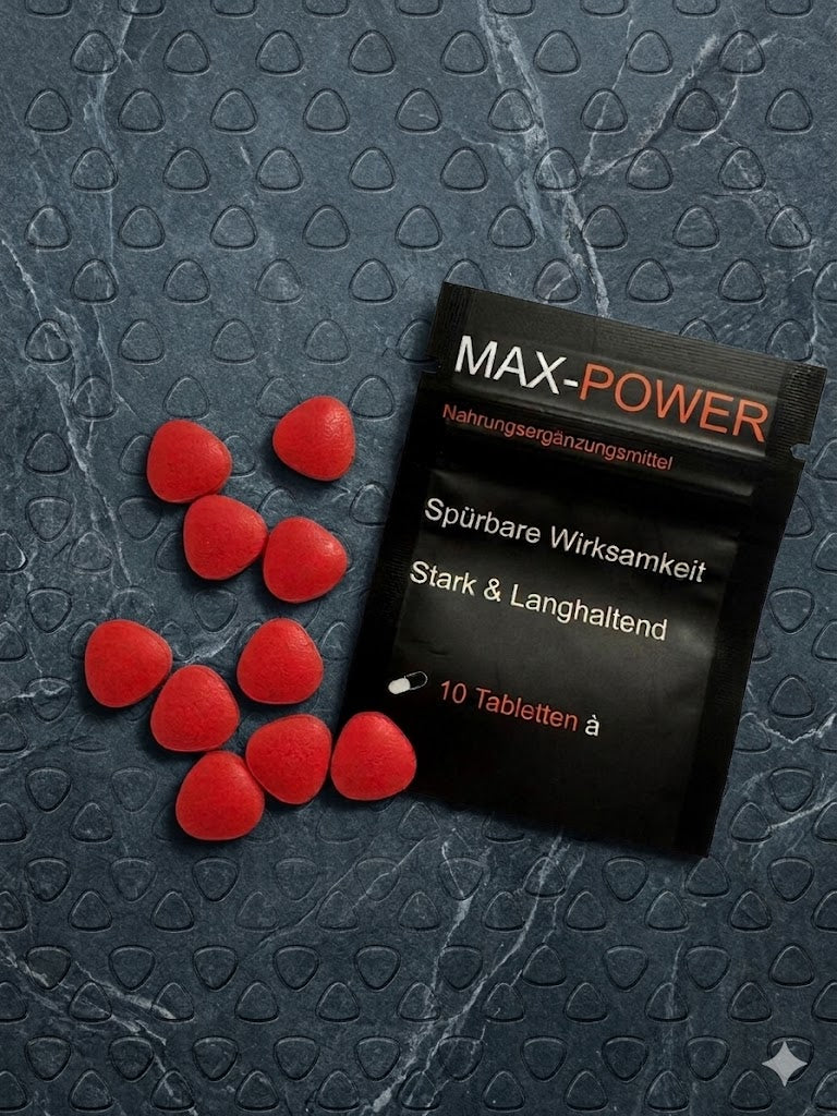 MAX POWER – 10 rote Tabletten – koffeinhaltiges Nahrungsergänzungsmittel mit Guarana & Koffein – für Frauen & Männer- Hochkonzentriert