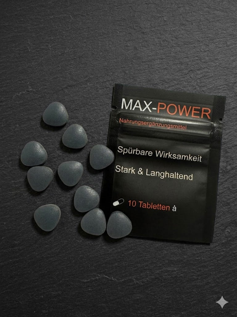 MAX POWER – 10 schwarze Tabletten – koffeinhaltiges Nahrungsergänzungsmittel mit Guarana & Koffein – für Frauen & Männer - Stärker